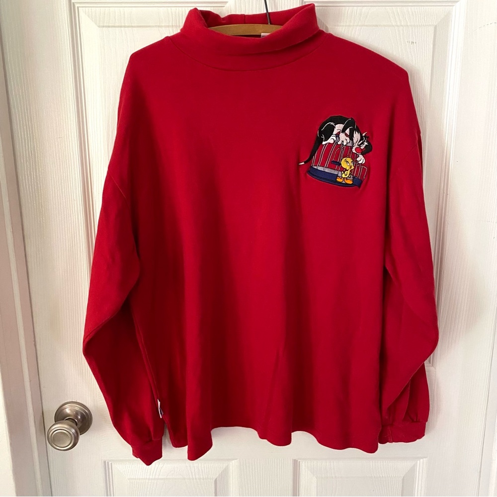 Looney Tunes Acme Vtg Mens Red Pullover Turtleneck XL Warner Bros Sylvester 1993